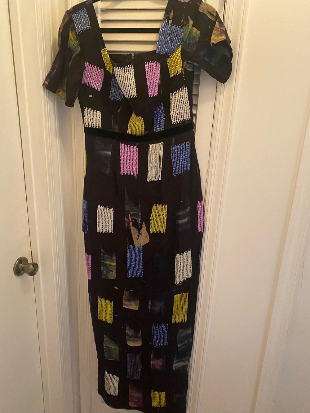 Black Midi Dress with Multicolor Rectangular Print